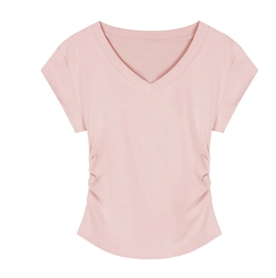 V-Neck Short-Sleeve Square Shoulder Women's T-Shirt