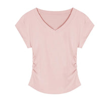 V-Neck Short-Sleeve Square Shoulder Women's T-Shirt