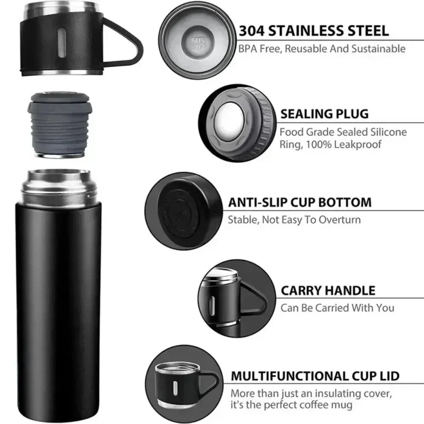 500ml Stainless Steel Thermal Bottle - Business Style Mug Gift Set